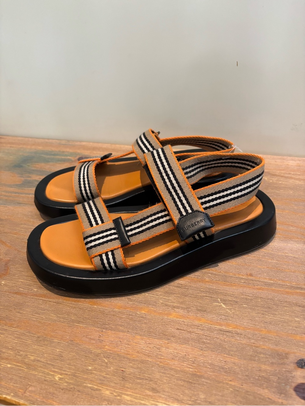 Burberry Eve Icon Stripe Strappy canvas, leather Sandals deep orange 39/9 $650 - Picture 5 of 11